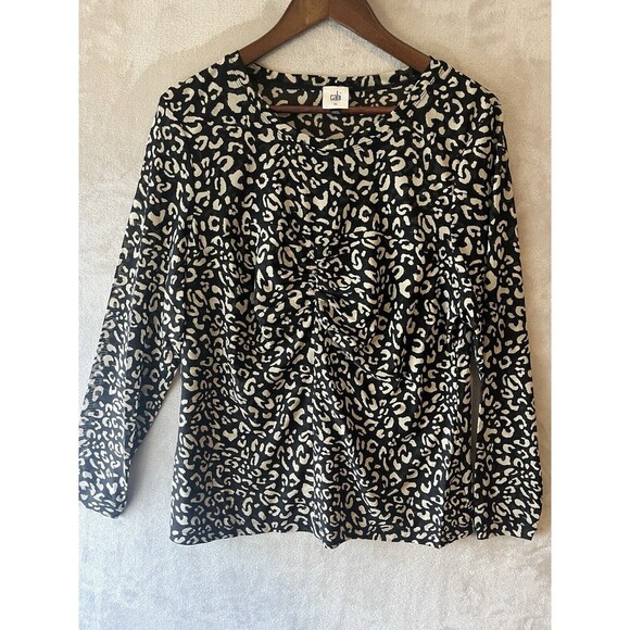 CAbi Top Women's XL Mesh Black Leopard Animal Print Double Lined Blouse - Picture 1 of 6